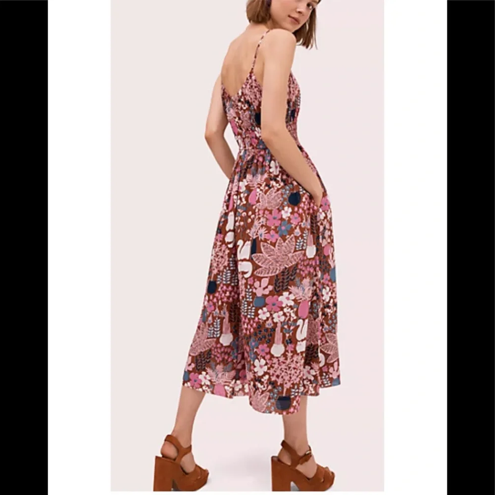 kate spade Floral Midi Dress in Pink, Brown & Blue